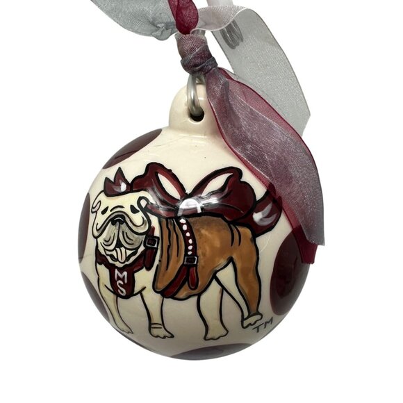 Mississippi State Bulldog Ornament Maroon White Ceramic Christmas Ball Decor - Picture 1 of 10